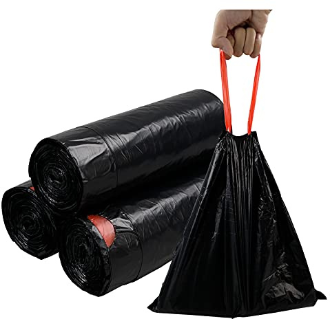 Uumitty Bolsas de basura con cordón de 20 L, bolsas de basura de plástico (negro, 3 rollos/102 unidades)