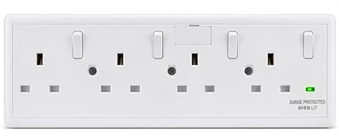 SHPELEC 1 to 4 Gang Socket Converter, Converts Single or Double 1G 2G Wall Socket to 4 Way, 13A Fused & Surge Protected, Easy Install White Faceplate, BS1363 (1)