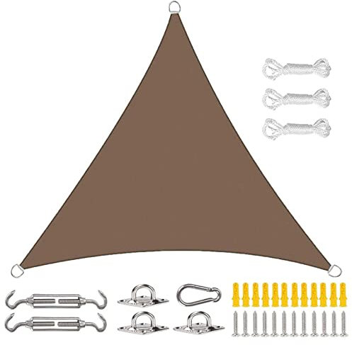 Outdoor Sun Shade Sail for Camping Waterproof Triangle Sun Canopy with Right Angle Windproof and UV Protection Sun Sail (Color: Brown Size: 3x3x3m)