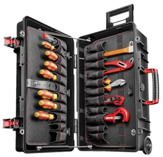 GEDORE red Werkzeugtrolley Sanitär, 72-teiliges Werkzeugsortiment, in sehr robustem Kunststoffkoffer inkl. Gasdruckfedern, R21902072