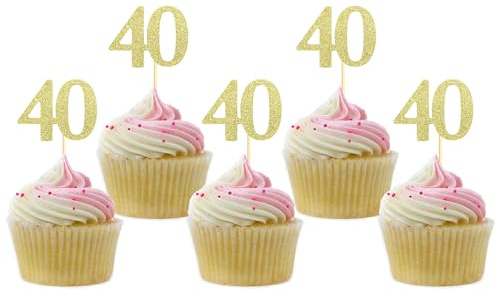 Sotpot 30PCS Gold Glitter 40th Birthday Cupcake Toppers Cheers to 40 Years Cupcake Picks for 40th Birthday Anniversary Party Decorations