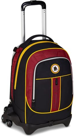 Seven AS Roma Trolley Scuola Jack 3 Ruote, Nero, Zaino Con Carrello Sganciabile Da 33 Litri, Per Scuola Elementare e Media, Bambino, Calcio