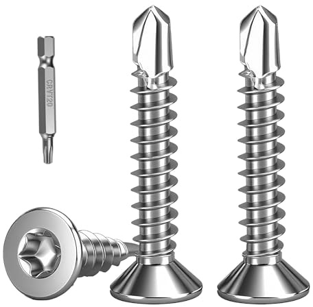 FandWay 100 viti autofilettanti Torx, M4,2 x 25 mm, a testa svasata, autofilettanti a testa piatta, in acciaio inox 410, viti autofilettanti in metallo, assortimento con 1 punte TX20.