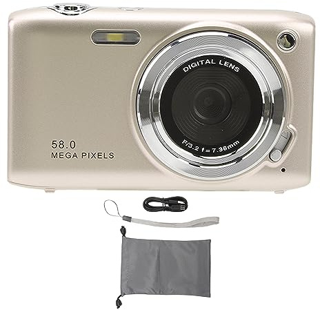 Fotocamera digitale, schermata da 2,88 pollici da 58 MP 4K HD 16x zoom fisso macro a tempo fotografico fotografico digitale fotografico digitale, fotocamera compatta per bambini (Oro)