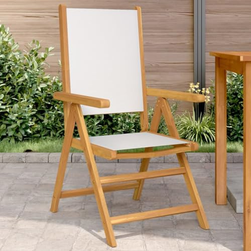 Homvdxl 2 Set Klappbare Gartenstühle Holz Outdoor Esszimmerstühle mit Stoffrücken und Stoffsitz für Gärten und Festivals, Weiß