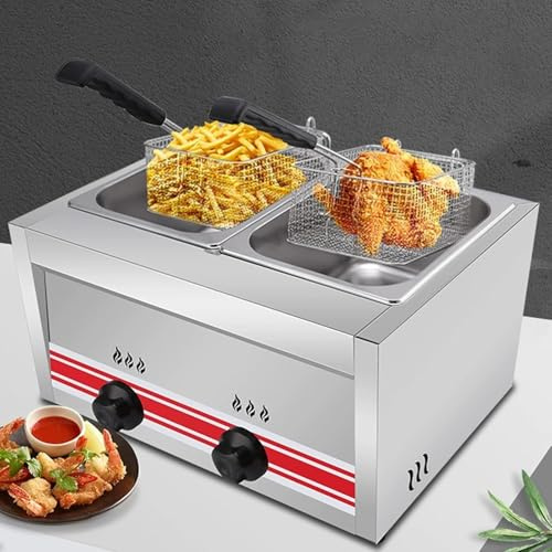 Friggitrice commerciale a gas GPL, grande capacità, in acciaio inox, potenza di fuoco regolabile, facile da pulire, cestino e coperchio in acciaio inox per patatine fritte casa ristorante