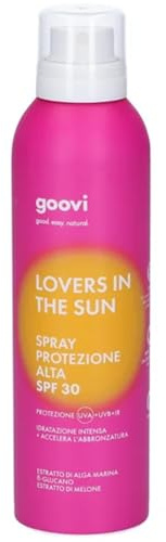 Goovi, Lovers in The Sun, Crema Solare Spray SPF 30, Protegge dai Raggi UVA e Accelera il Processo di Abbronzatura, Texture Leggera, Formula con Estratto di Alga Marica e di Melone, 200 ml