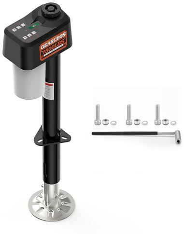 Sollevatore elettrico per rimorchio 7500 lbs, supporto per camper con luce LED, manovella manuale e copertura per cric, 260-850 mm, altezza IP65, impermeabile per camper, rimorchi e camper, nero