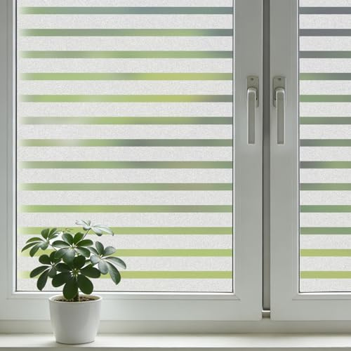 shinfly Fensterfolie Streifen 44,5 x 200 cm, Fensterfolie Blickdicht, Sichtschutzfolie Fenster Milchglasfolie, selbsthaftend statisch haftend, Anti-UV, für Bad, Büro & Wohnzimmer