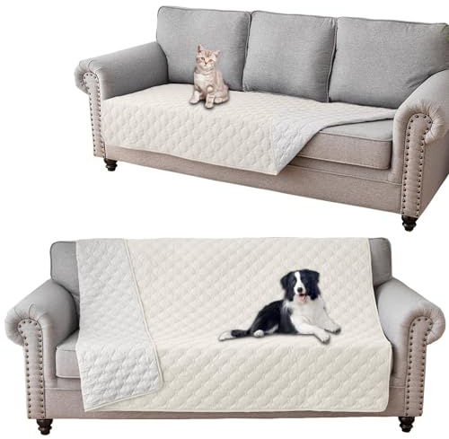 BUAOGDVG wasserdichte Hundedecke, kratzfester Sofabezug for Katzen, Sofabezug for Haustiere mit Rutschfester Gummiunterseite, Tagesdecke(Avorio,173x208cm)