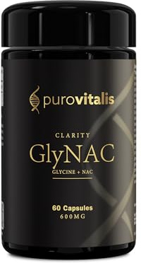 PUROVITALIS GlyNAC 600 mg, glycin och NAC, glutation, 60 kapslar | Aminosyror för cellenergi, glutation och antioxidant skydd; 1 månadslager, glutenfri, GMP, vegansk