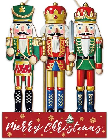 Whaline Panneau de porte de Noël en bois de dessin animé casse-noisette soldat à suspendre pour porte de Noël, décoration murale d'intérieur ou d'extérieur