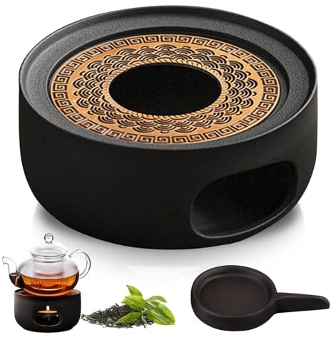 Stövchen für Teekanne Keramik, Keramik Stövchen, Teewärmer Kaffeewärmer mit Herdmatte, Teekanne Teekannenwärmer, Hohl Geschnitztes Design für Wärmeerhaltung von Tee Kaffee Milch (Tinte)