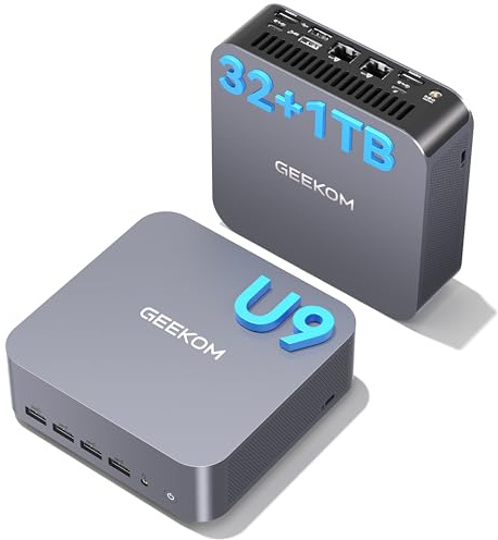 GEEKOM [2026 Upgraded Cooling GT1 Mega AI Mini PC Windows 11 Pro, with Intel Core U9-185H (Up to 5.1GHz), 32GB DDR5 RAM (Up to 128GB) & 1TB SSD, 4K@120Hz Quad Display/Dual USB4.0/8×USB for Gaming