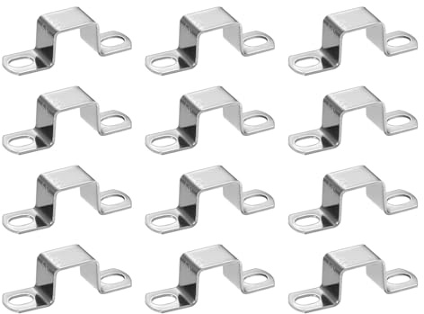 M METERXITY 12-Pack U Shaped Connector Bracket, 20x20mm 304 Stainless Steel Square Pipe Clamp for Door Closed Bar Holder Strut Channel/Fixing Tools/Pipe, Strap Clamp for Rectangular Tube