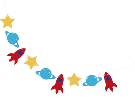 HOLIDYOYO Guirnaldas de Cumpleaños para Bebés Temática Espacial Banderines de Fieltro Estrellas y Cohete Decoración para Fiestas Infantiles y Habitaciones de Ñiño