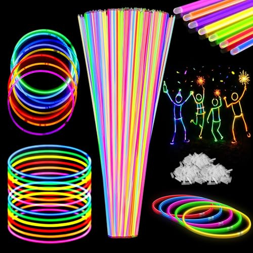 Kimimara Set per feste da 22 pollici, con 100 bastoncini luminosi con 100 connettori in 7 colori, decorazione per feste e compleanni per bambini, per festival, Halloween, matrimoni e Natale