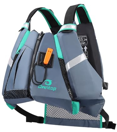 Owntop Schwimmweste Erwachsene mit Mesh-Rücken, Trillerpfeife, großen Taschen | Hervorragende Tragkraft | Einstellbare Auftriebswesten | Leichte Schwimmhilfe für Kajak, Angeln, Paddeln