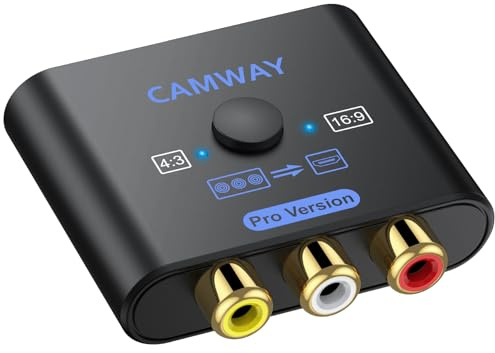 CAMWAY RCA zu HDMI Konverter, verbessertem Chip-Höhere Bildqualität, 16:9/4:3 Konvertierung 1080P AV zu HDMI Adapter Composite CVBS Video Audio Unterstützt PAL/NTSC für Wii/PS1/PS2/N64/Xbox/DVD/VCR
