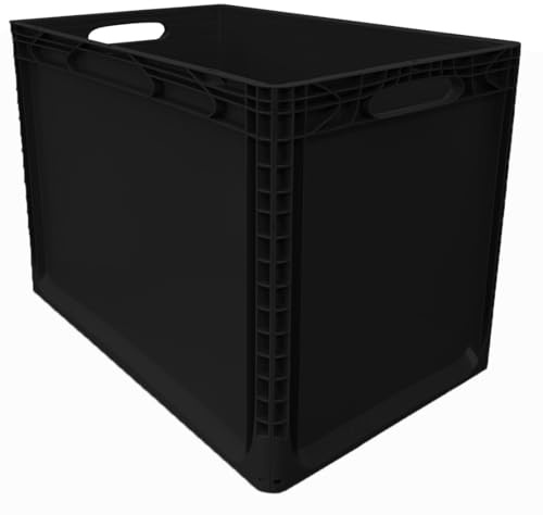 Solent Plastics 88 Litre Black Recycled Euronorm Euro Stacking Container – Heavy‑Duty Eco Industrial Plastic Storage Box, 600×400×440 mm Stackable Crate for Warehouse, Logistics & Organisation