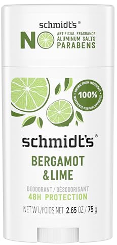 Schmidt's Aluminum-Free Vegan Deodorant Bergamot & Lime for Women and Men, with 24 Hour Odor Protection, Natural Ingredients, Cruelty-Free, 2.65 oz