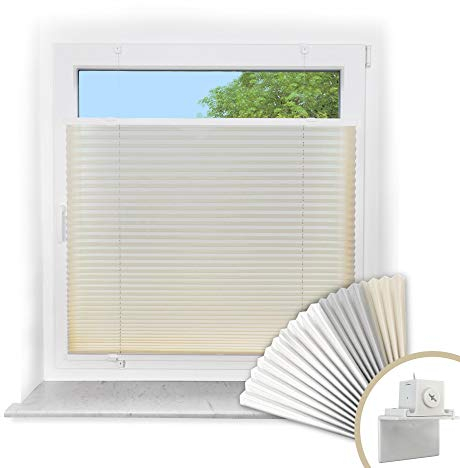 Victoria M. Easyfix Plissee Faltrollo ohne Bohren, zum Klemmen oder Kleben, Sonnenschutz Sichtschutz Fenster, 75 x 100 cm, Weiß