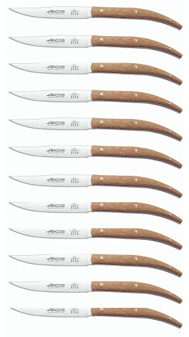 Arcos Couteaux de Table - Boîte 12 pièces Couteau à Steak Couteau de Table - Lame Acier Inoxydable Nitrum 110 mm - Manche Micarta Couleur Brun (12 pcs)