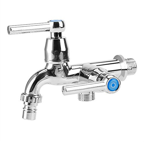 Asixx Grifo de Agua, Grifo de Fregadero,con Doble Asa Y Doble Salida de Agua,Conexión G1 / 2,para Lavadora,Fregadero,Baño,Jardín, Bañera,Etc(Manija Recta)