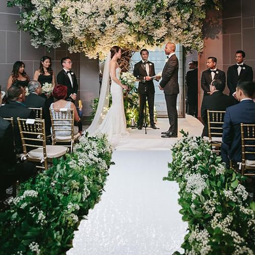 Hochzeit Gang Läufer Weiß 2FTx15FT Pailletten Great Gatsby Party Dekorationen Flur Teppich Outdoor Strand Dekor Glitter (2FTx15FT, Weiß)