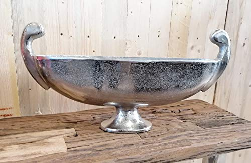 MichaelNoll Schale Dekoteller Aluminium Deko Silber Luxus - Moderne Dekoschale aus Metall - Tischdeko Hochzeit - Dekoration für Wohnzimmer, Esszimmer oder Küche - XL 61 cm