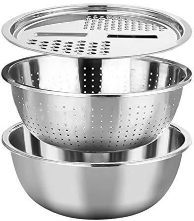 Cabilock Panier de Vidange en Acier Inoxydable Coupe-Légumes Cuisine Polyvalente Julienne Râpe Saladier pour La Maison ()