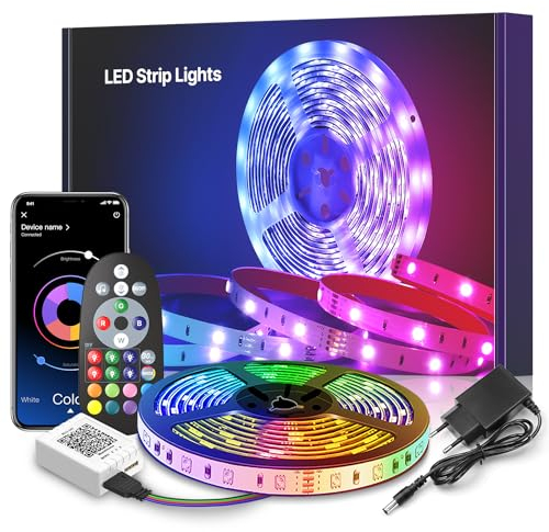 LED Strip 6m, RGB LED Streifen, APP und Fernbedienung, Bluetooth Selbstklebend Musik Sync Timer-Einstellung, Band Stripes Dimmbar Led Lights für Zimmer Party Room, Küche