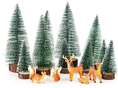15 Pcs Weihnachten Mini Figuren Mini Weihnachtsbaum Künstlich Miniatur Tannenbaum Rentier Miniatur Klein Weihnachtsfiguren Weihnachtsschmuck zum Basteln Mini Weihnachtsdeko