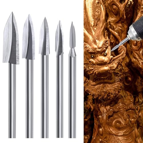 Punte per incisione in legno, 5 Pz Set di Strumenti per Intaglio per Accessori per Utensili Rotanti con Asta da 1/8 pollice Adattatore Universale per Utensili Rotanti