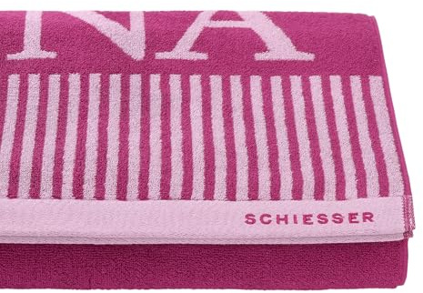 Schiesser Saunatuch Rom - 75 x 200 cm - Fuchsia | 75x200 cm | weich & saugstark | Rückseite in Kontrastoptik | Logostickerei am Saum | OEKO-TEX® MADE IN GREEN