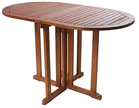 Spetebo Gartentisch oval aus Eukalyptus Holz - 120x70x73 cm - Klappbarer Holz Biergarten Bistrotisch Klapptisch Balkon Tisch geölt