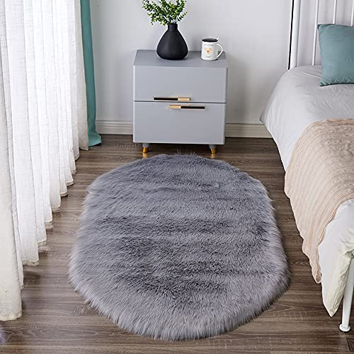 Faux Fur Sheepskin Rug Fluffy Area Rug Plush Carpet Faux Fleece Chair Cover Seat Pad Soft Warm Shaggy Area Rugs for Living Room Bedroom Sofa Floor,60x160cm,Gray