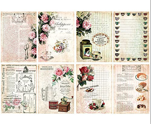 GIVBRO Dekoratives Scrapbook-Papier im Vintage-Stil, blühende Blumen, Papierblöcke zum Schreiben, Reisetagebuch, Album, Kartenherstellung, Basteln, 8 Blatt