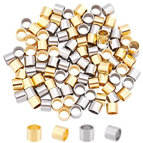 DICOSMETIC 100 Stück 2 Farben Edelstahl Säule Europäische Perlen 5mm Loch Großes Loch Perlen Säule Rohr Zwischenperlen Metall Lose Zwischenperlen Für Die Schmuckherstellung DIY Entdeckungen