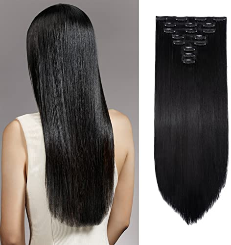 Cybelleza Hair Extensions Clip in Haarverlängerung Schwarz Glatt 70cm | Clip in Extensions Haarteil für Damen Kunsthaare Synthetische Haarextension Voluminös Natürlich Lang Haarverdichtung