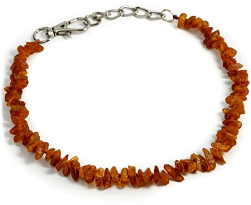 Ungeschliffener Baltischer Bernstein Halsband, geeignet für Hunde und Katzen, verstellbar (35-40 cm Cognac)