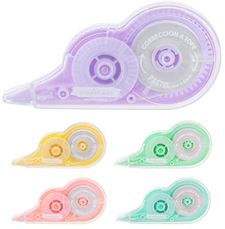 Starplast - Cinta Correctora Pastel 8x5 mm, No Reseca, Borrar yEescribir al Instante, Alta Cobertura, Papeleria, Escolar y Oficina - PACK 2 SURTIDO
