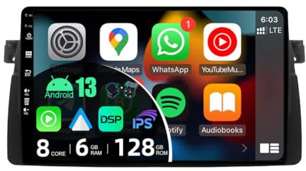 JOYX – [6G + 128G] – Android 11 bilradio passar E46/M3/3-serien (1998–2005) – Trådlös Carplay/Android Auto – kamera och MIC – IPS 9 tum 2 Din – inbyggd DSP – SWC WiFi DAB Fast-Boot 360-kamera