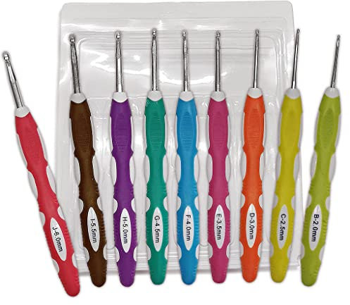 9PCS Craft Yarn Crochet Hook Set Ergonomic Extra Long Handle Crafts Crochet Sewing Hooks Knitting Needles Crochet Supplies for Arthritic Hands New Beginners and Advanced