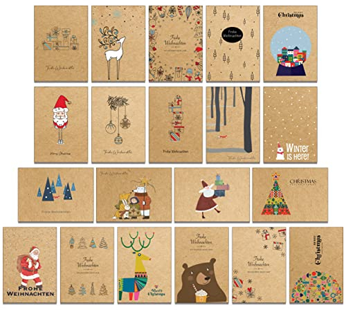 the lazy panda card company 40 Weihnachtspostkarten Set Weihnachtskarten Weihnachten Karten mit 20 unterschiedlichen Motiven