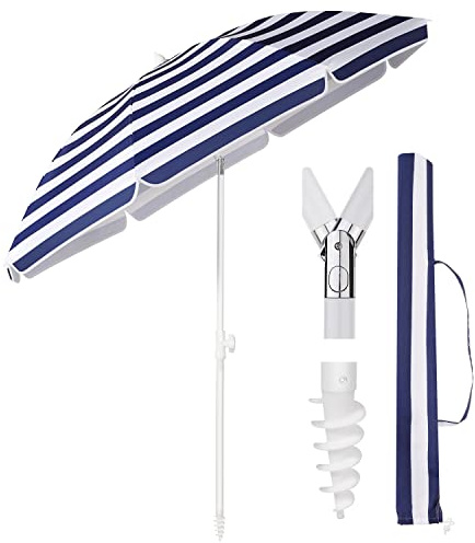 Sekey® 160 cm Sonnenschirm Stabil Strandschirm mit Bodenhülse & Schutzhülle für Balkon Garten & Terrasse| Neigungswinkel und Höhe verstellbar, Rund Sonnenschutz UPF 50+