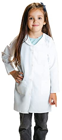 Labormantel für Kinder Unisex Arztkitel Laborkitel Farbe Weiß mit Knöpfen und drei Taschen Kostüm Baumwolle Schutzkleidung Junge Mädchen Langarm Laborkitel Medizin Arbeit Studium, Größe 128