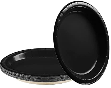 Lot de 16 assiettes en papier noir,Fournitures de fête,Assiettes rondes de 22.9 cm,Assiettes jetables,Assiettes créatives en papier de couleur unie pour enfants et adultes, barbecue, pique-nique