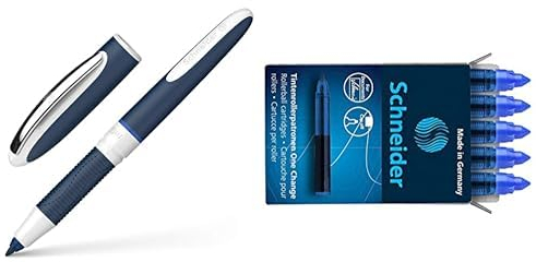Schneider 78373 One Change Tintenroller, blau, 1 Stück & 185403 Rollerpatrone One Change (für Tintenroller One Change, 1x 5 Stück, dokumentenecht, nicht löschbar) blau