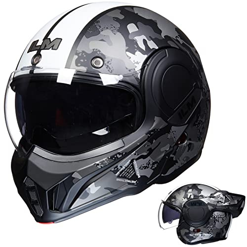 ILM Motorradhelm Integralhelm Klapphelm Fullface Helm Herren Damen ATV UTV mit 180° Umkehrbarer Kinnschutz ECE Model-B707,Camouflage, M